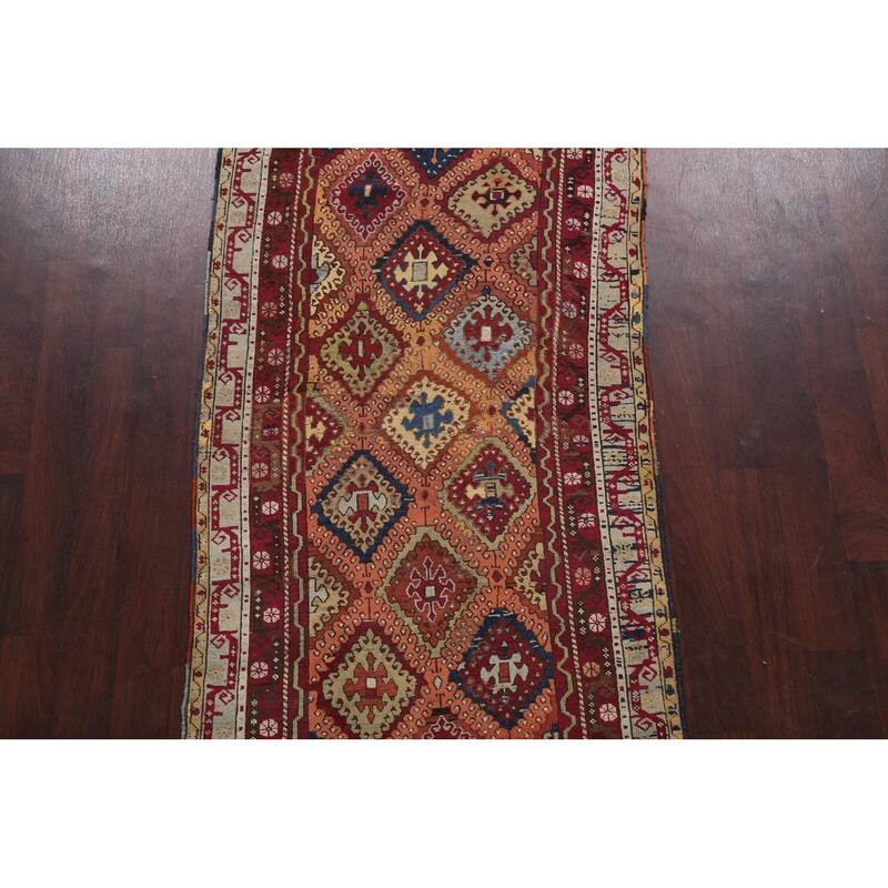 Pre-1900 Antique Vegetable Dye Oushak Turkish Wool Area Rug Handmade - 3'7" x 8'2"