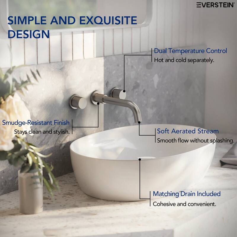 Wall Mount Stainless Steel Bathroom Sink Faucet 3 Hole 2 Handles Bathroom Faucet