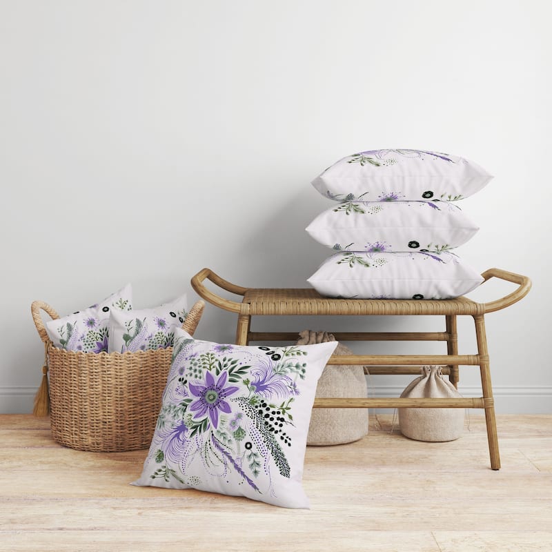 Enchanting Bouquet Faux Suede Reversible Throw Pillow Purple and Green