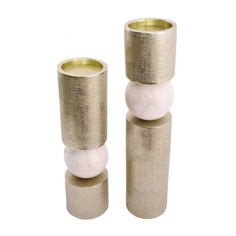 Metal Candle Holders Modern Glossy Sphere - Set of 2 - Gold - 15" - 17.75"