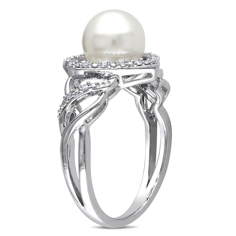 Miadora 8-8.5mm White Cultured Freshwater Pearl and 1/10ct TW Diamond Open Heart Ring in Sterling Silver