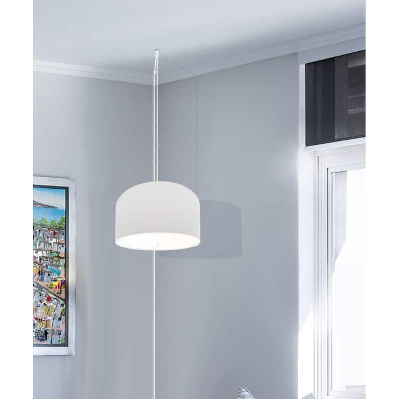 2 Light Swag Plug-In Pendant 14"w White Shade with Diffuser, White Cord - N/A