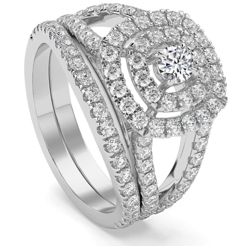 1 3/4Ct Natural Diamond Cushion Halo Engagement Wedding Ring Set in Gold