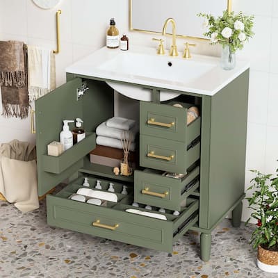 Bathroom Vanity with Ceramic Sink,Soft-Close Door,Multiple Drawers,and Ample Storage for Modern Bathrooms