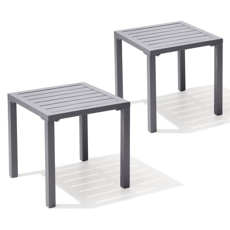 Pellebant Outdoor Aluminum Small Square Side End Table - 15.67" L x 15.67" W x 15.83" H - Grey-2PC