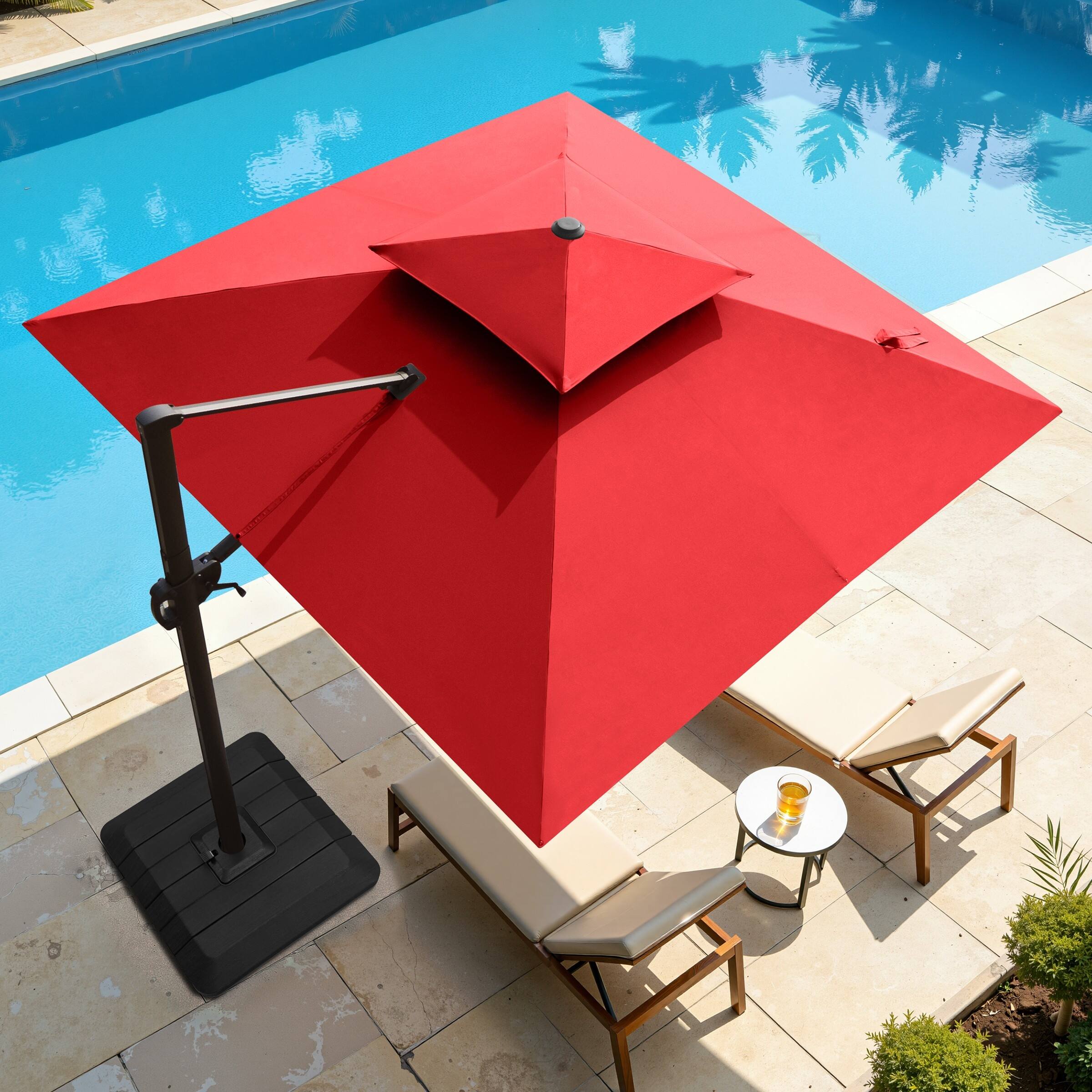 10FT Outdoor Square 360 Degree Rotation Patio Cantilever Umbrella with Base Stand