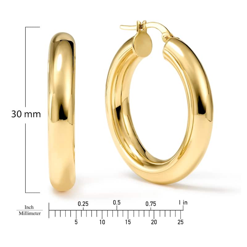 Clover 14k Yellow Gold High-Polish Round Hoop Earrings 5mm
