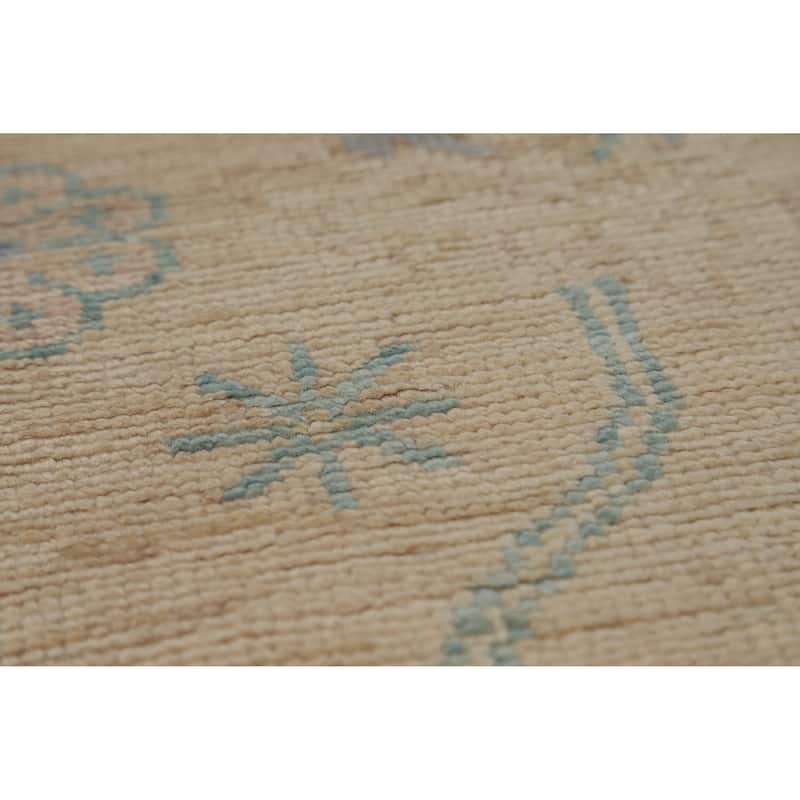 Hand Knotted Oriental 100% Wool Carpet Transitional All-Over Beige & Ivories Oushak Runner Rug - 9' 9'' X 3' 0''
