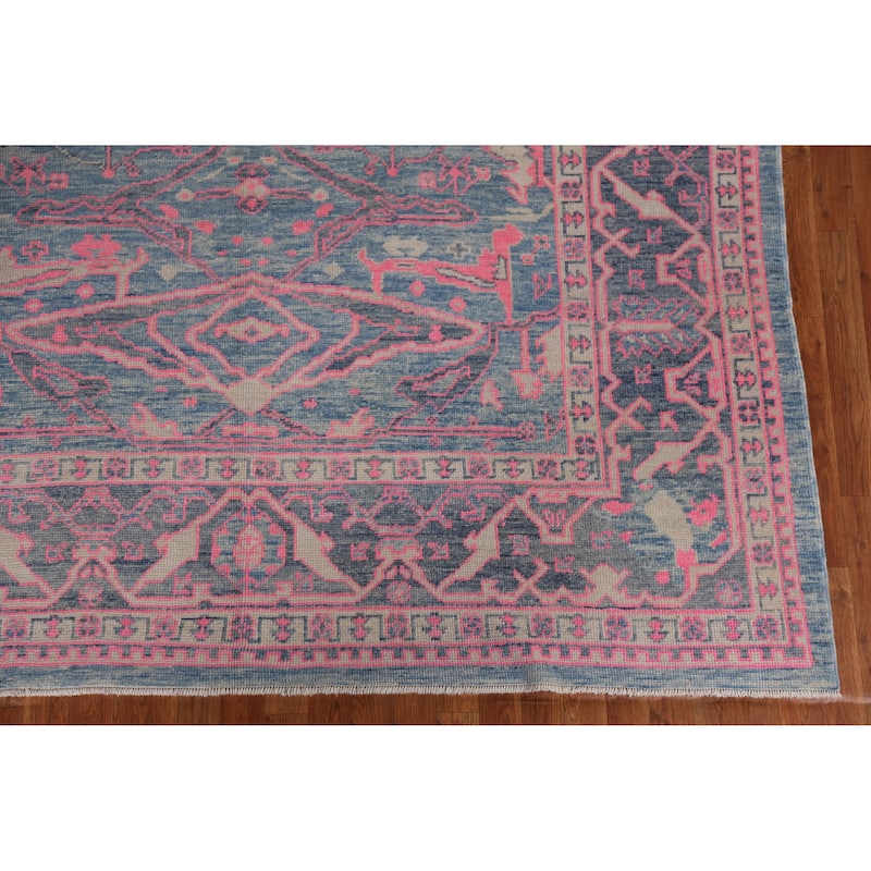 Hand Knotted Oriental 100% Wool Carpet Transitional All-Over Navy Blue & Blues Oushak Area Rug - 10' 3'' X 7' 9''