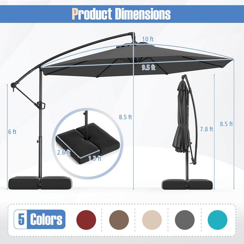 Costway 10 FT Offset Hanging Umbrella with Base Patio Cantilever