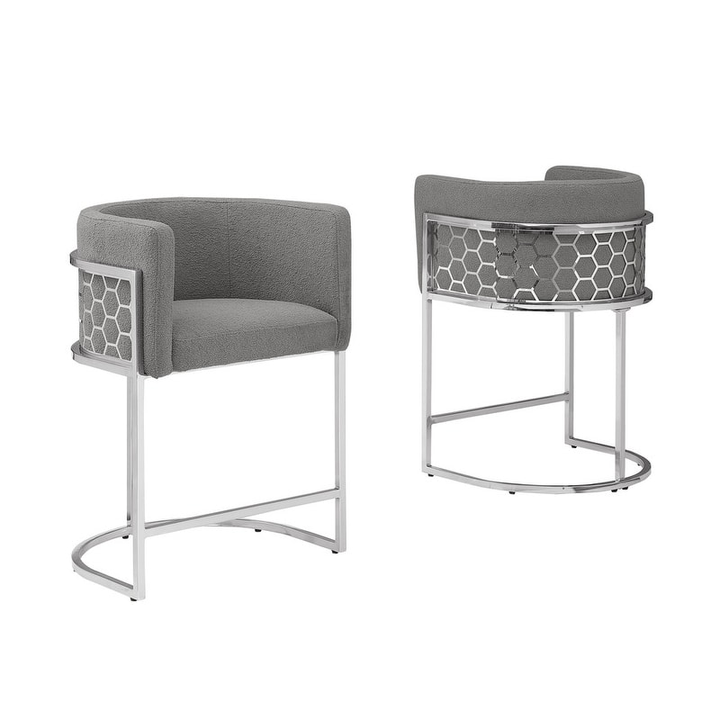 Best Quality Furniture 24" Teddy Fabric Chrome Iron Frame Set of 2. - N/A