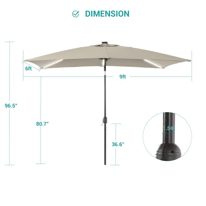 BONOSUKI 6x9FT LED Patio Market Umbrellas Table Umbrella w/Tilt Button