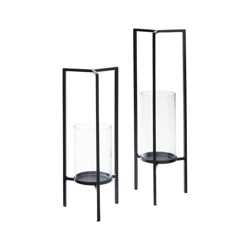 Ginette Modern Black Candle Holder, Set of 2 - 6" W x 6" D x 20" H