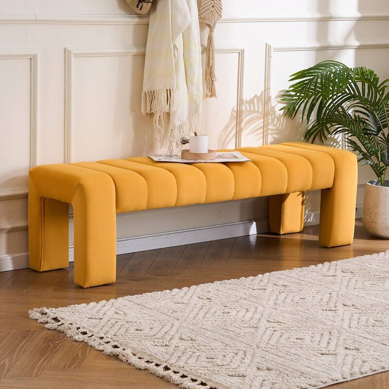 Upholstered Bedroom Bench Tufted Entryway Bench Modern End of Bed Bench Dining Bench with Gold/Black Metal Legs for Window