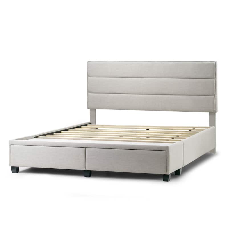 Arnia Beige Fabric Bed Captain's Bed with Two Drawers