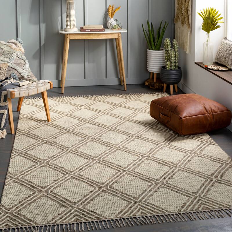 Livabliss Malia Handmade Moroccan Trellis Area Rug - Taupe - 2' x 3'