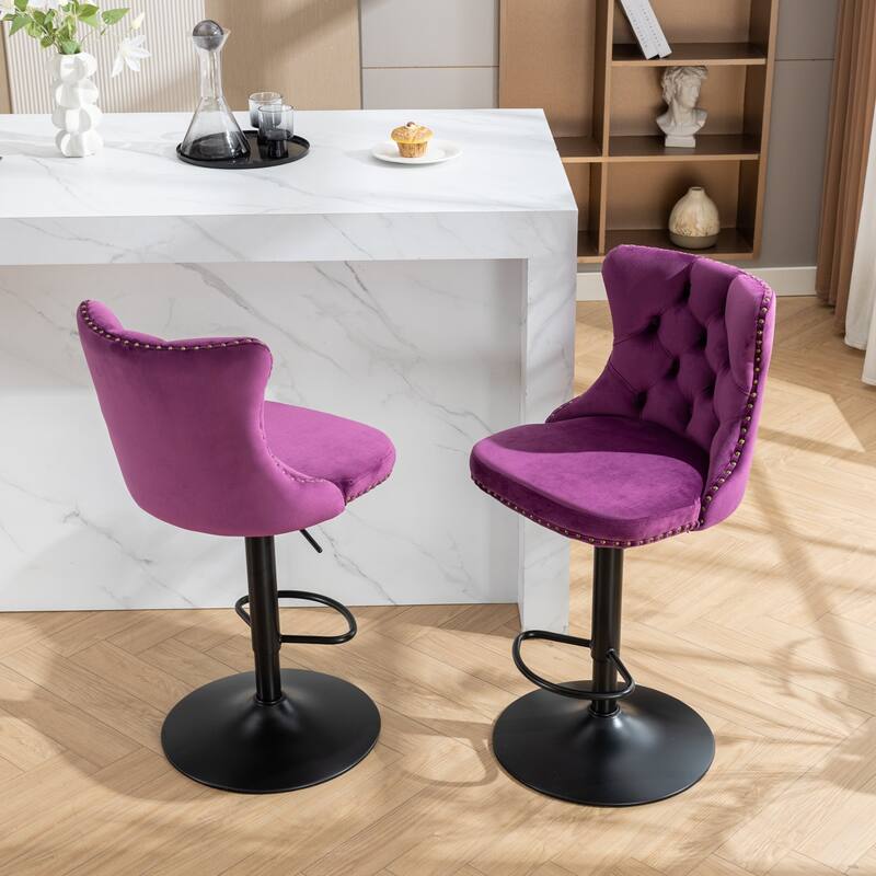 GDF Studio - Modern Upholstered Swivel Velvet Bar Stools with Adjustable Seat Height and Tufted Back (Set of 2)
