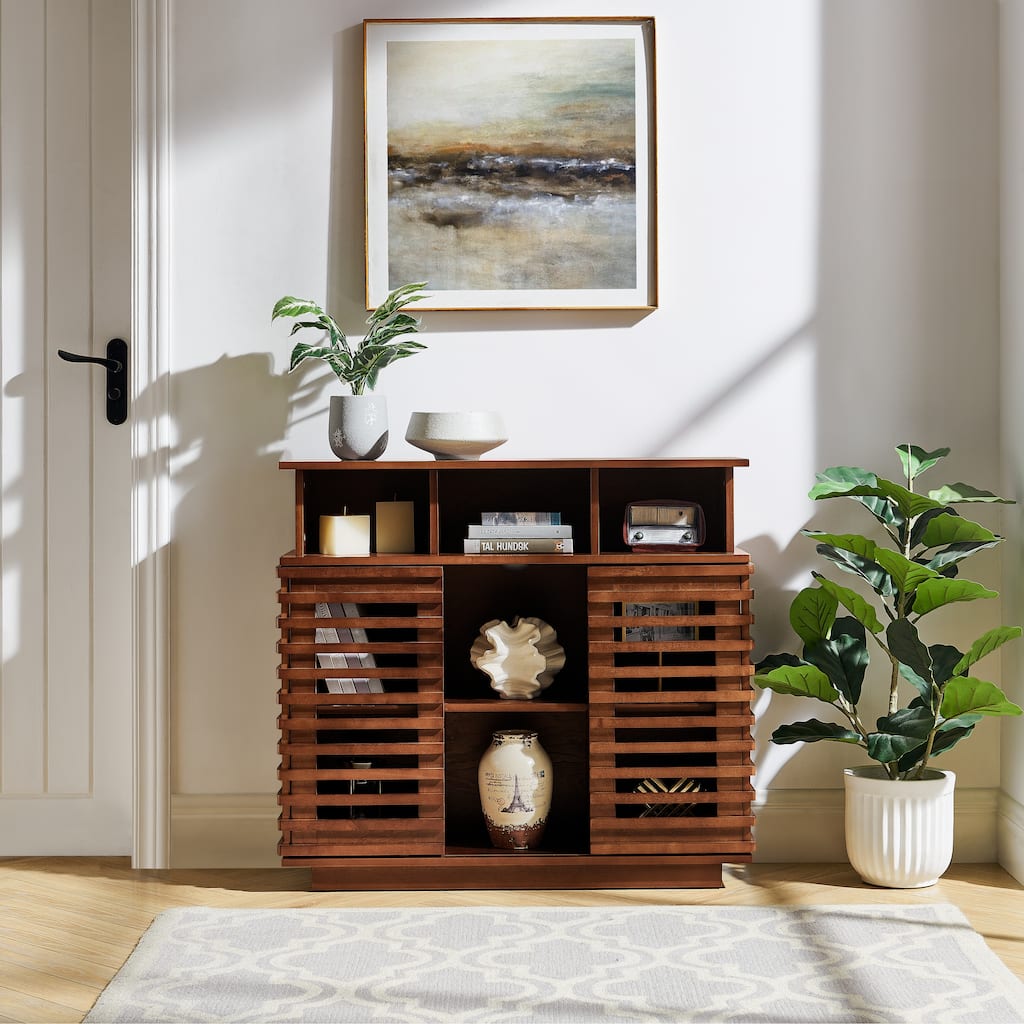 36.1"Sideboard Buffet Cabinet with Storage, Farmhouse Lattice Sideboard with Sliding Doors & Adjustable Shelf, TV Media Console