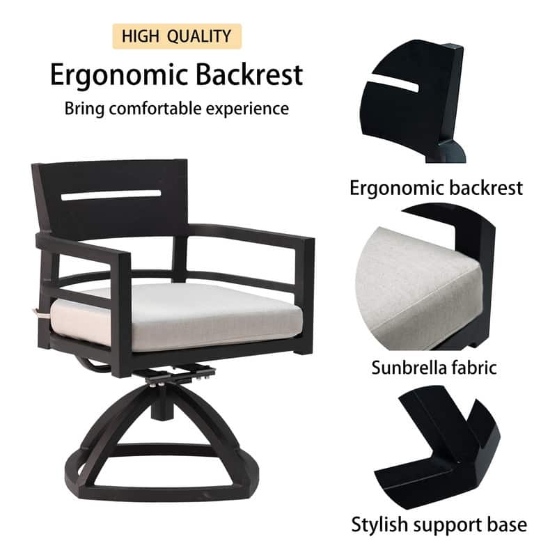 5-Piece Modern Outdoor Dining Set with Swivel Rockers & Sunbrella Cushions, Ember Black