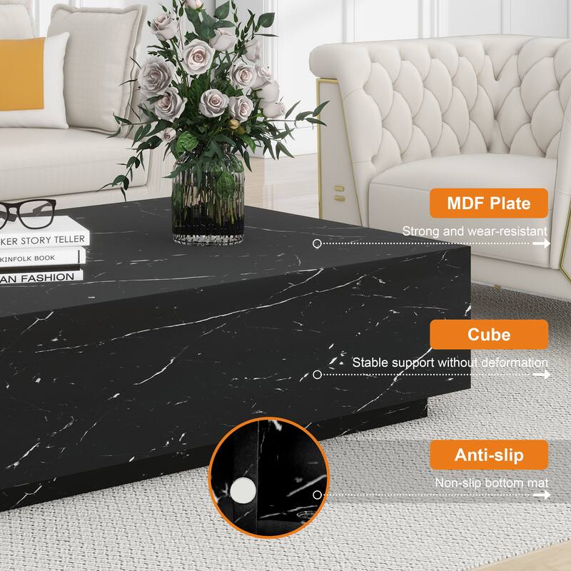 Faux Marble Solid Block Rectangular Coffee Table