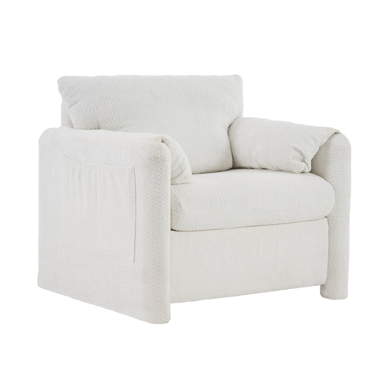 Fixed-Modern Accent Chair - Plush Chenille Single Seater in Ivory White