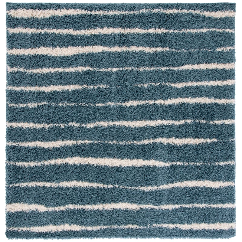 SAFAVIEH Venus Shag Bergny 1.75-inch Thick Rug - 6'7" Square - Turquoise/Ivory