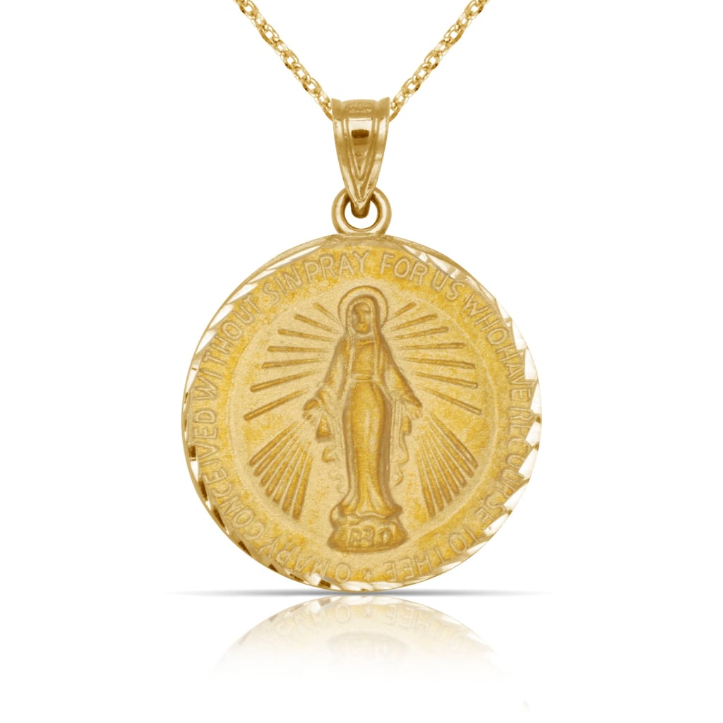 Curata 14K Yellow Gold 18" Satin Round Miraculous Medal Pendant Necklace Necklace