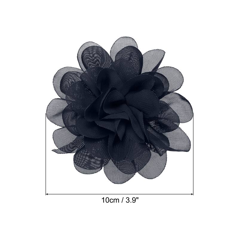 10Pcs Chiffon Flowers Fabric Flower Sewing Fabric Appliques - Navy Blue - 3.9"