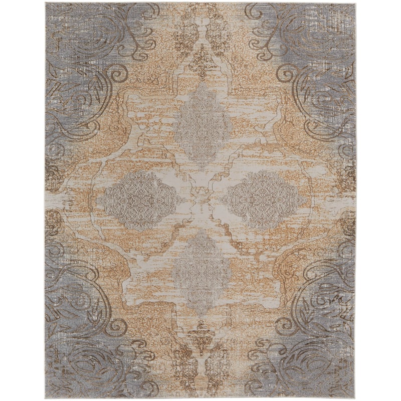 Grand Bazaar Neoma Machine Made Medallion Traditional Area Rug - 9' x 12' - Silver/Tan/Gray