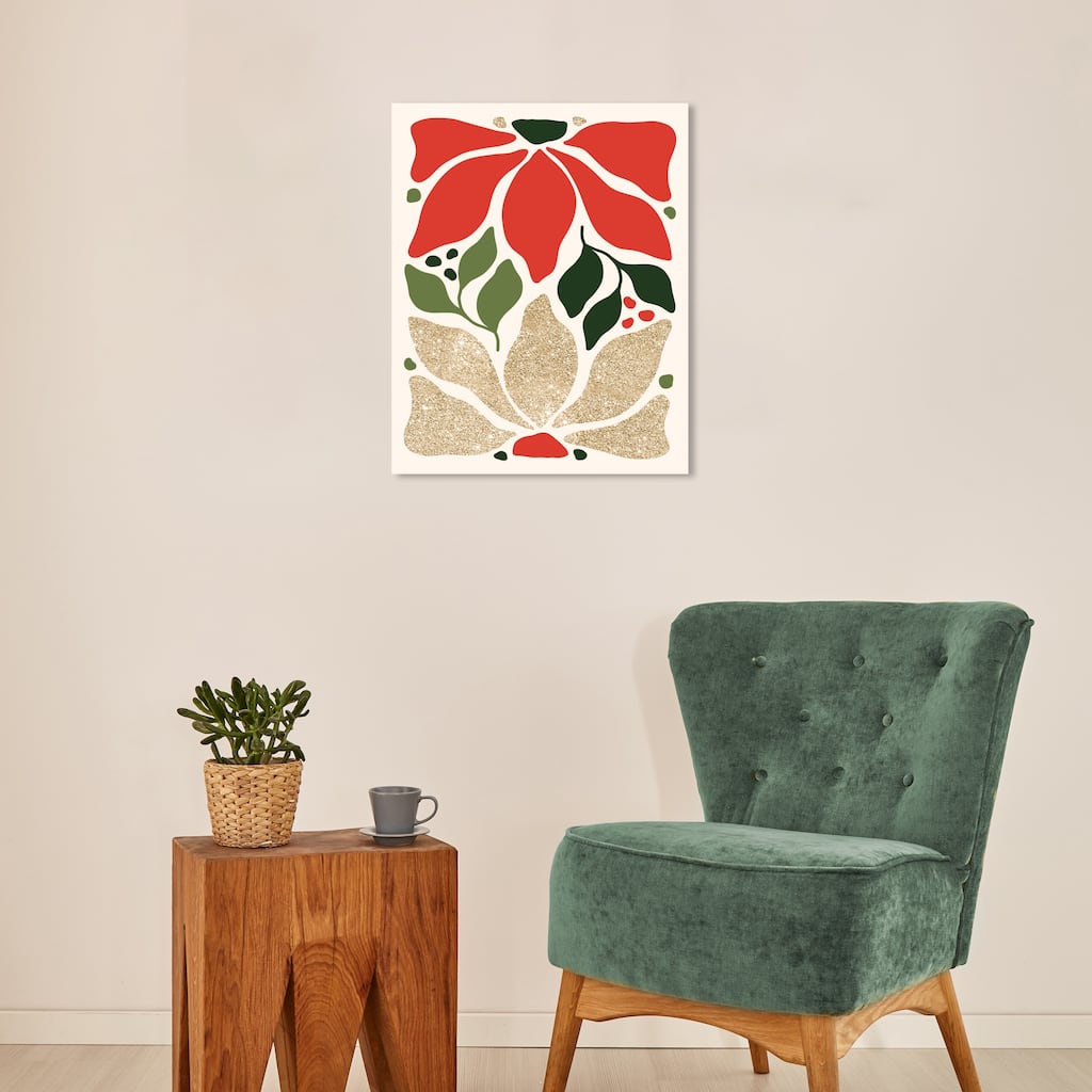 Wynwood Studio Canvas Floral and Botanical The Poinsettias Glam Gold Glam Wall Art Canvas Print