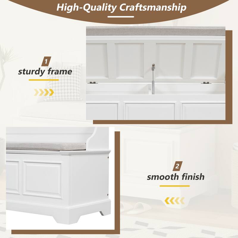 Shoe Storage Bench Wooden Entryway Bench with Linen Cushion