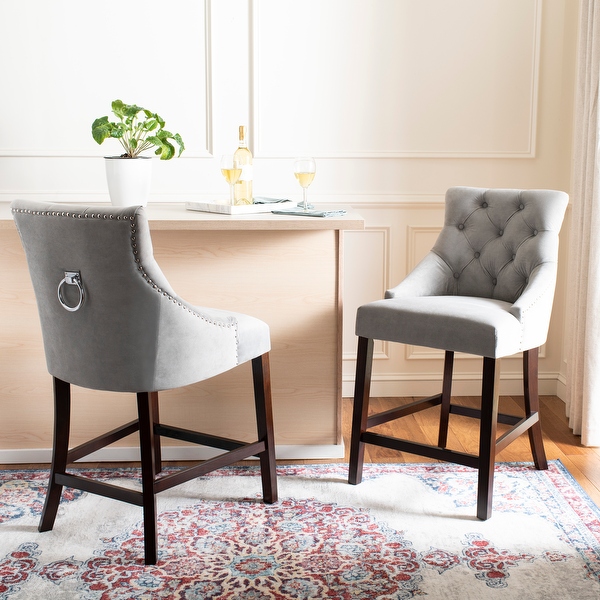 SAFAVIEH 26 inch Eleni Tufted Wing Back Counter Stool Grey