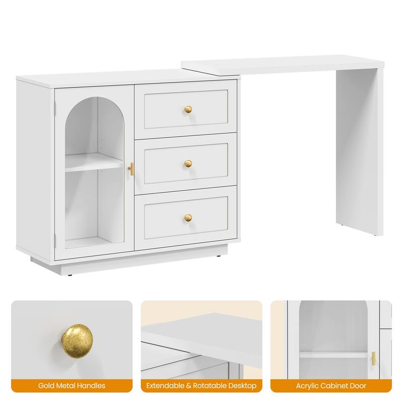 Extendable Makeup Vanity Desk with 3 Drawers & 1 Door