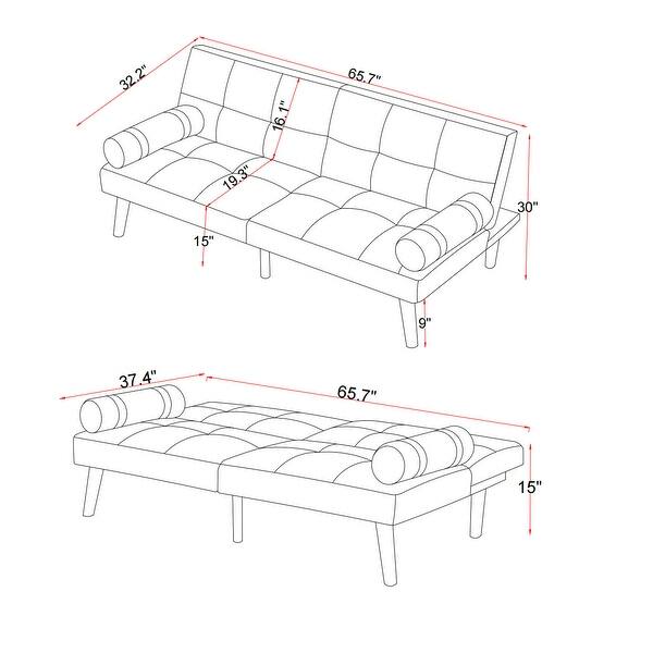 Linen Fabric Convertible Sofa Bed Futon with Solid Wood Legs - Bed Bath ...
