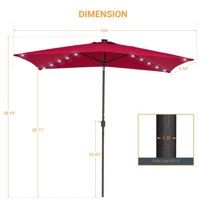 BONOSUKI Outdoor 10 x 6.5ft LED Rectangula Umbrella Patio Market Table Umbrella Aluminium/Steel with Tilt