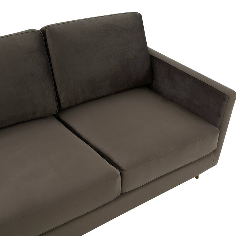 LeisureMod Lincoln Modern Upholstered Velvet Sofa with Gold Frame - 83"