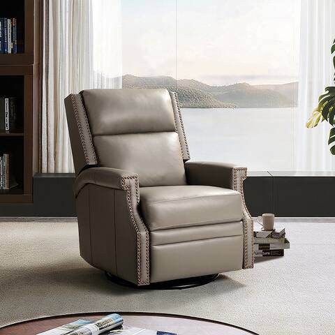 Echidna Transitional Multifunctional Genuine Leather Swivel Rocker Recliner with Nailhead Trim by HULALA HOME