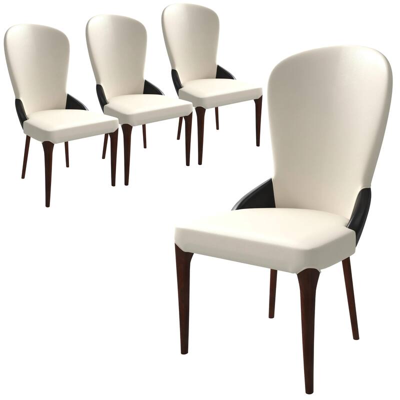Havana Leather Upholstered Solid Wood Dining Chair Two-Tone Color Design Set of 4 - Black/White