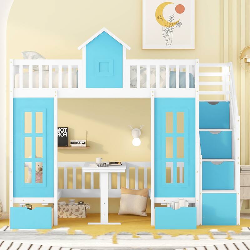 Twin over Twin Bunk Bed with Changeable Table