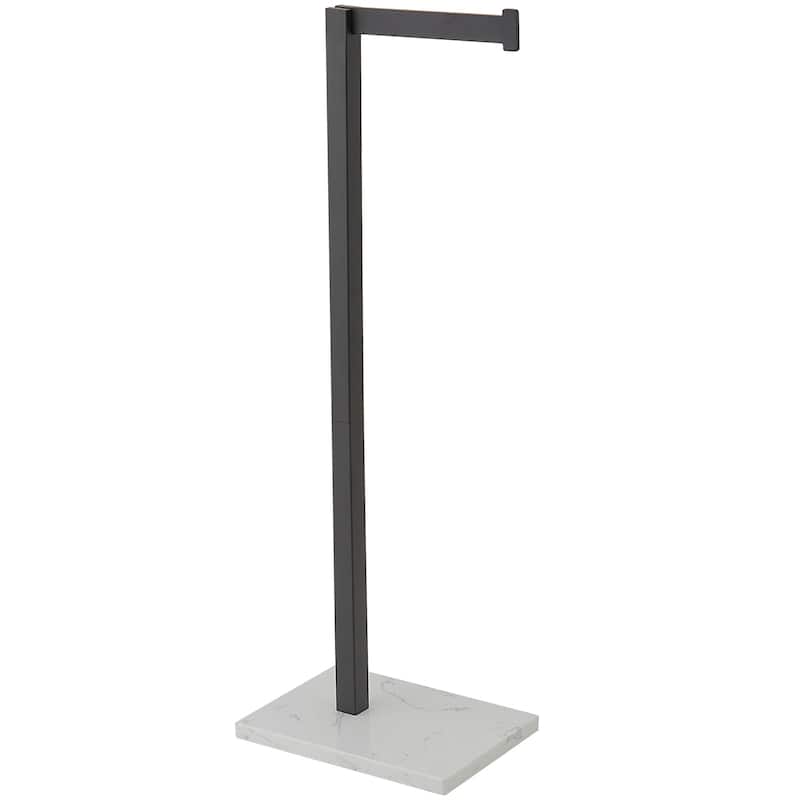 Freestanding Toilet Paper Holder with Natural Marble Base - Matte Black