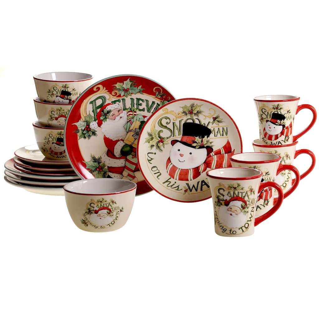 16 Piece Santa and Snowmen Christmas Dinnerware Set
