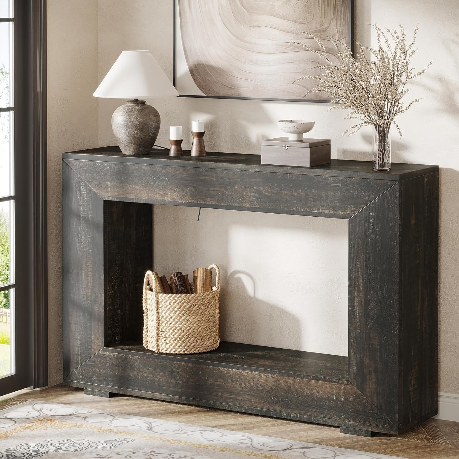 Farmhouse Console Table, 47 Inches Entryway Black