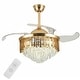 preview thumbnail 3 of 1, 42" Crystal Invisible Ceiling Fan Light Gold Chandelier LED Remote - 42" x 7.8"