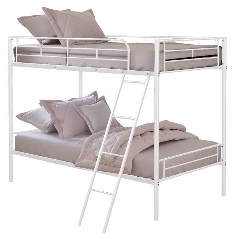 Contemporary Style Twin Over Twin Bunk Bed Footboard Ladder Metal Structure, Silver