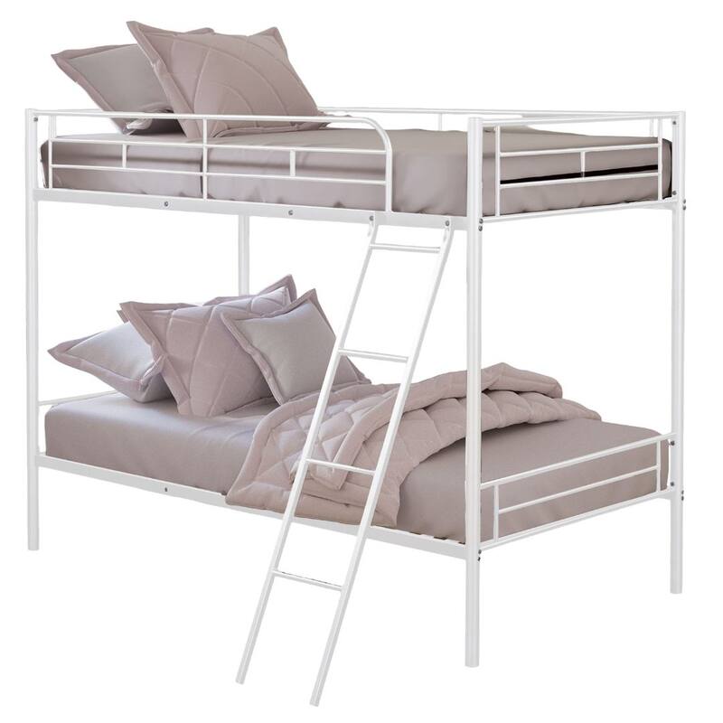 Twin-over-Twin Metal Bunk Bed with Angled Ladder