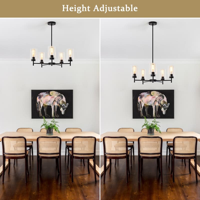 5-Light 5.9"H x 24.3"W Farmhouse Chandelier for Living Room Bedroom