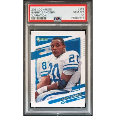 Barry Sanders 2021 Panini Donruss Variation Football Card #173 Graded PSA 10 - 8'6" x 11'6"