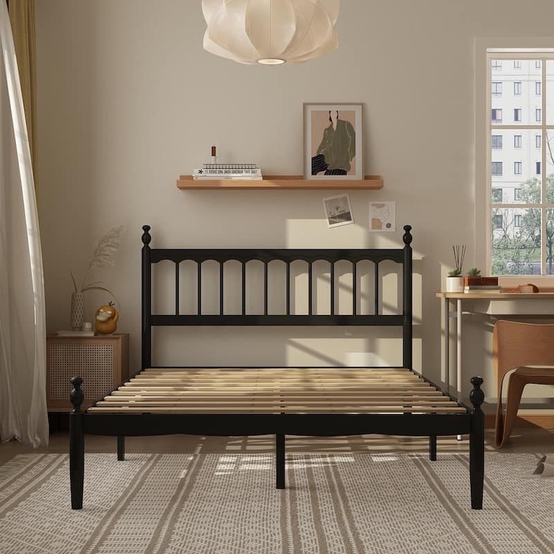 Elegant Vintage Style Sturdy Queen Size Solid Wood Bed Frame