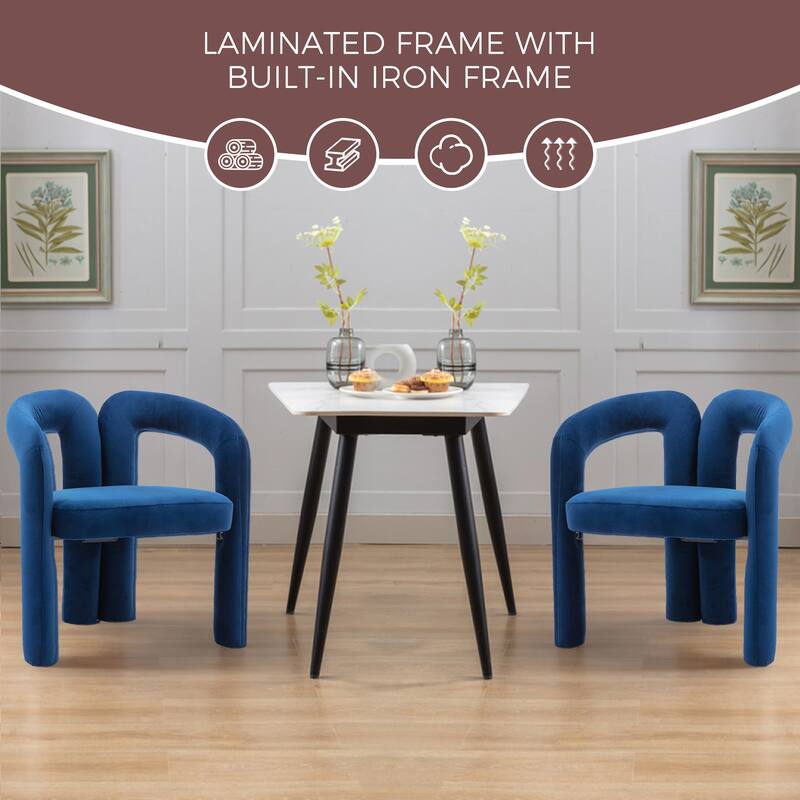 Navy Modern 25.2" Upholstered Accent Chair with Curved Circular Backrest and High-Density Foam (Set of 2)