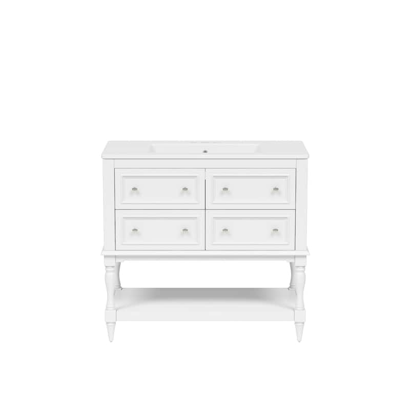 36'' Bathroom Vanity with Top Sink, Freestanding Vanity Set with Mirror Cabinet